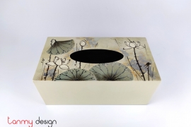 Cream tissue box hand-painted with lotus pond 12*25cm